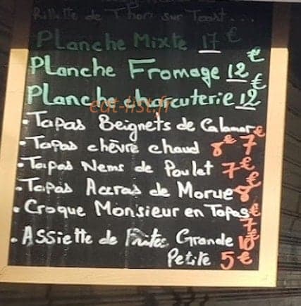 Ardoise des planches et tapas de L’Entrepot’s